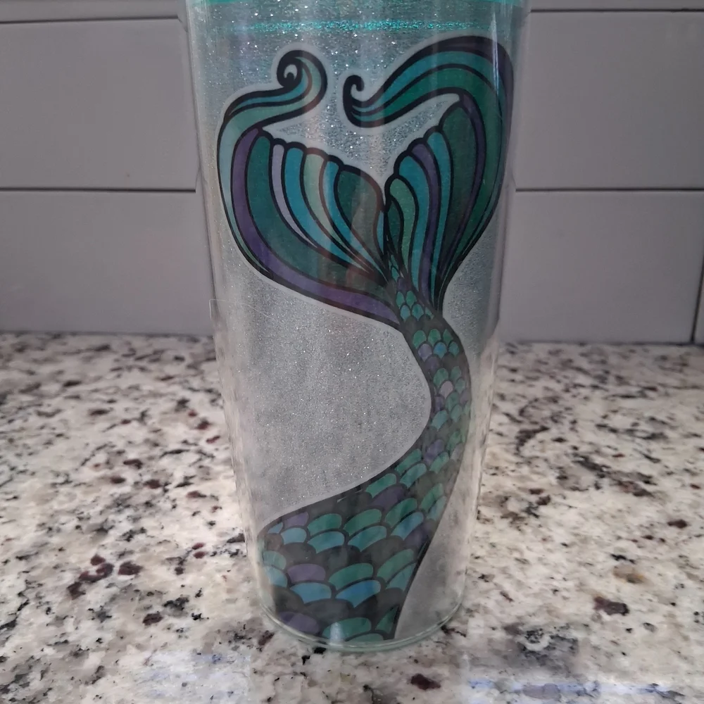 3/15 Mermaid Tail Art Tumbler drinking cup travel plastic - Blue and Green